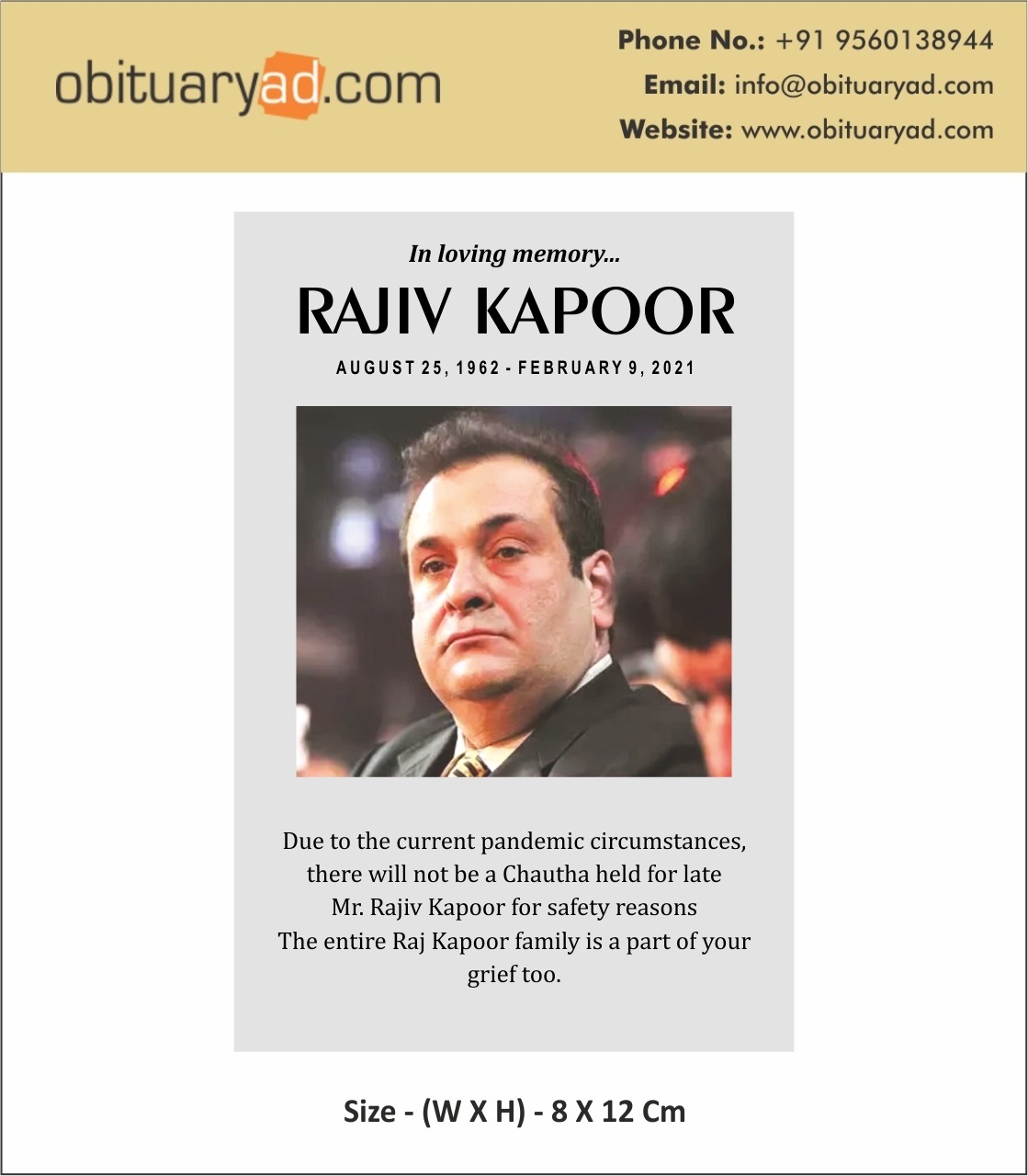 Obituary Ad in Newspaper. Obituary Ad in Times of India, Obituary Ad in